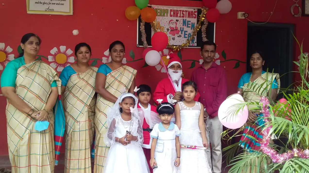 Students celebrating Christmas at school